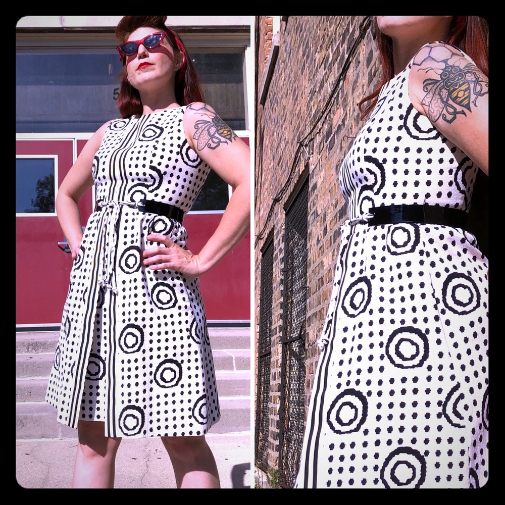Cigarette Dress Vintage Black and White Geo Dress